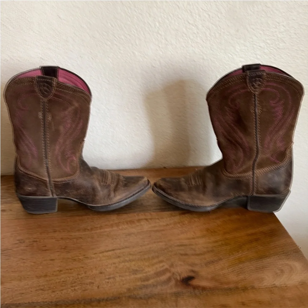 Ariat Brown Leather  Fringe Western Ankle Boots Size 12.5